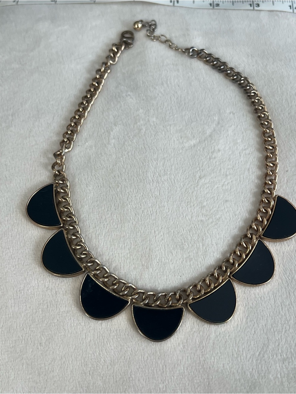 Women's Gold Chain Necklace with Black Enamel Pendants
